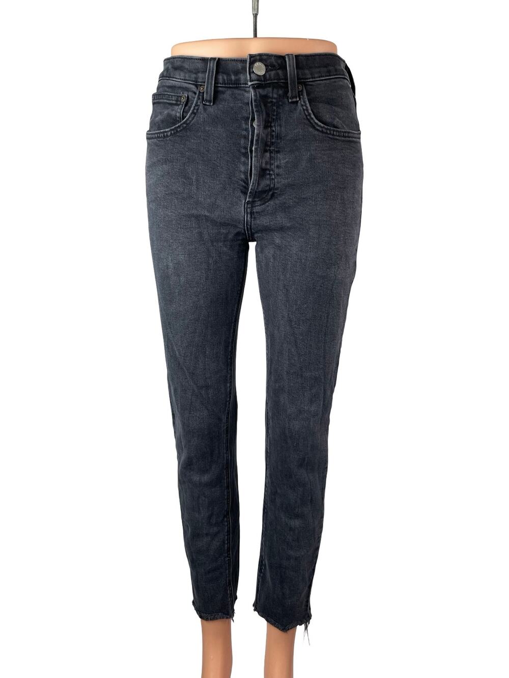Aritzia Denim Forum Black Frayed Raw Hem High Rise Skinny Denim Jeans Pants 27